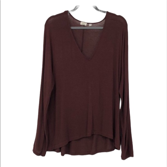 Wilfred rust burgundy lightweight rayon wool blend Deep V long sleeve tee Large - Picture 2 of 13